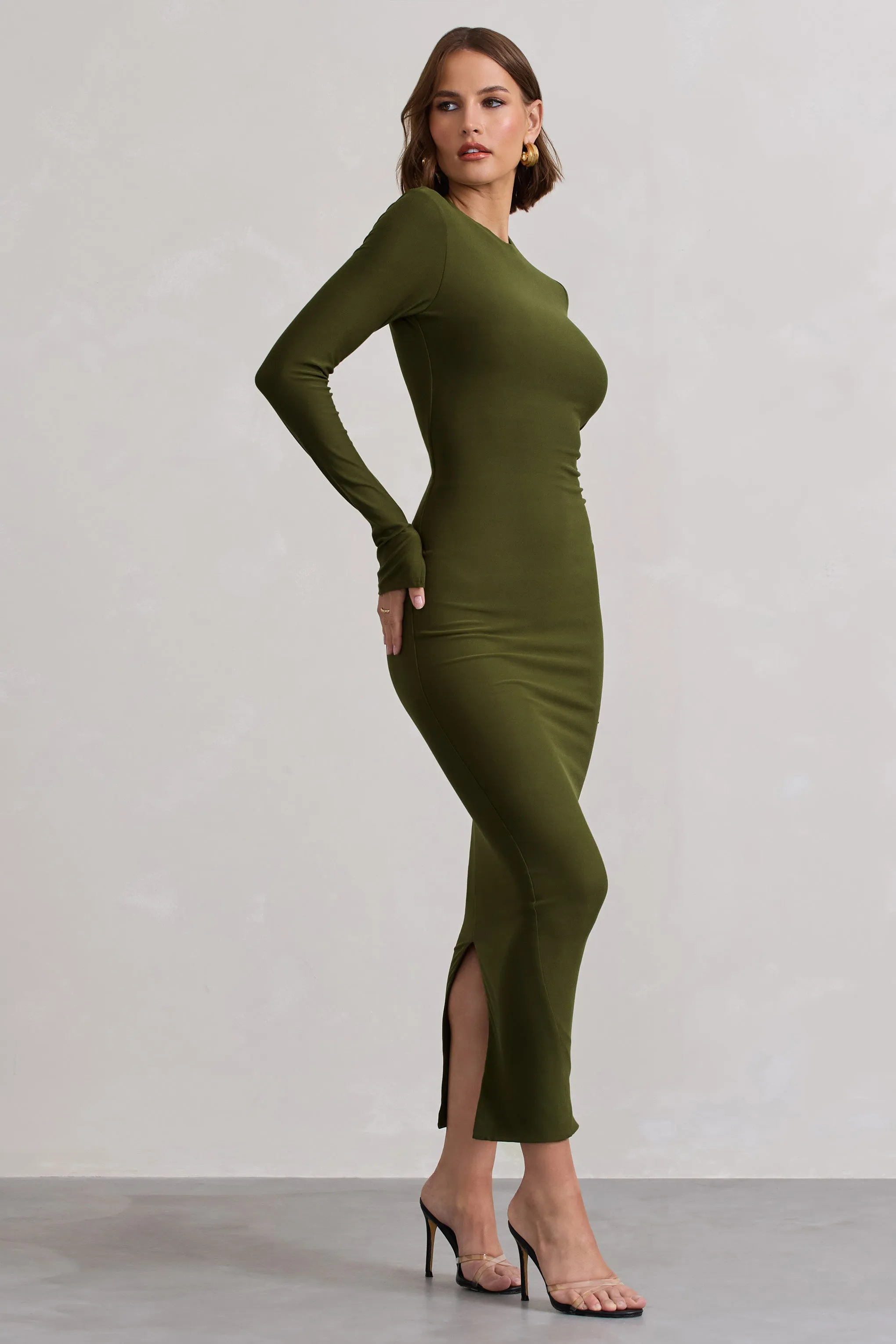 Wonder | Moss Green Bodycon Long-Sleeve Maxi Dress